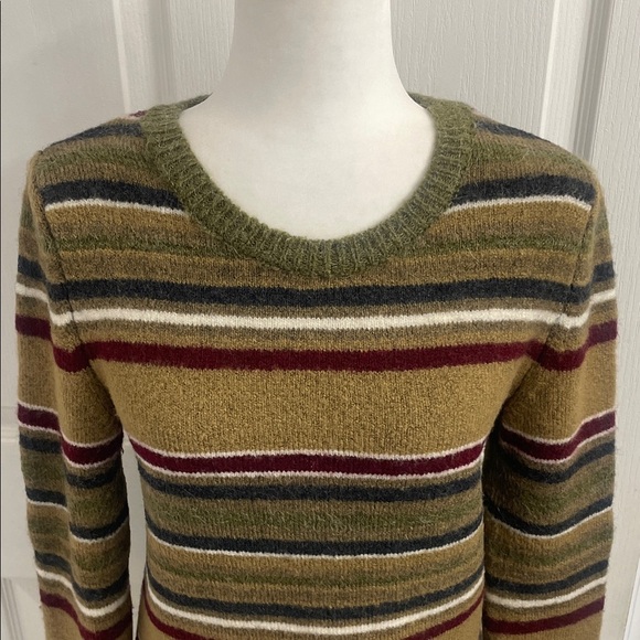 Zara Striped Olive Green Mohair Wool Blend Sweater Crew Neck Long Sleeve Sz L - Picture 2 of 11